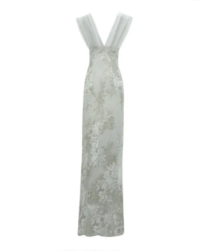 Gemy Maalouf Fully Embellished Deep V-neckline Dress - Long Dresses In Grey
