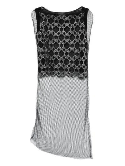 Gemy Maalouf Geometric-pattern Mesh Top In Black