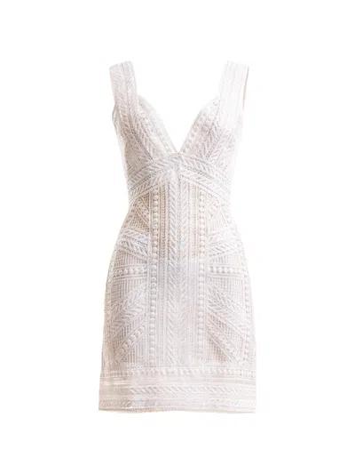 Gemy Maalouf Geometric-lace Fitted Dress In White