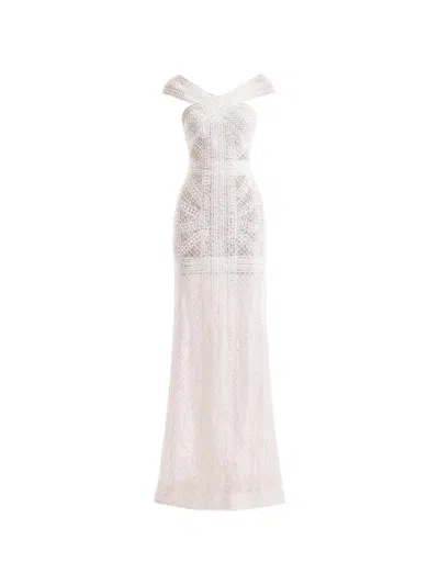 Gemy Maalouf Geometric-lace Off-shoulder Dress In White
