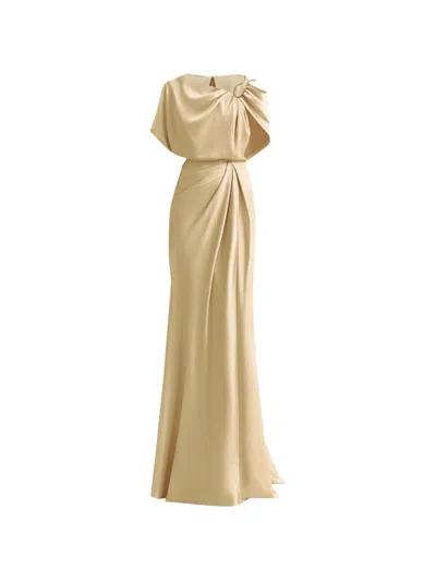 Gemy Maalouf Gold-buckle Asymmetrical Draped Maxi Dress In Neutral