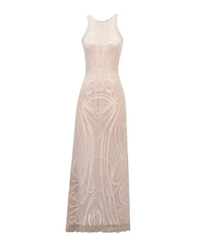 Gemy Maalouf Gold Slim-cut Pattern Lace Midi Dress - Midi Dresses In Neutrals