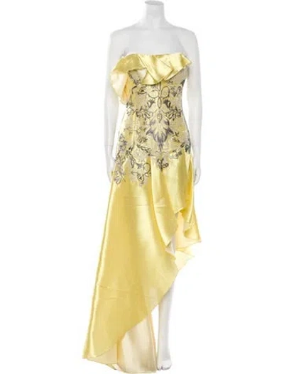 Pre-owned Gemy Maalouf Graphic Print Long Dress In Yellow