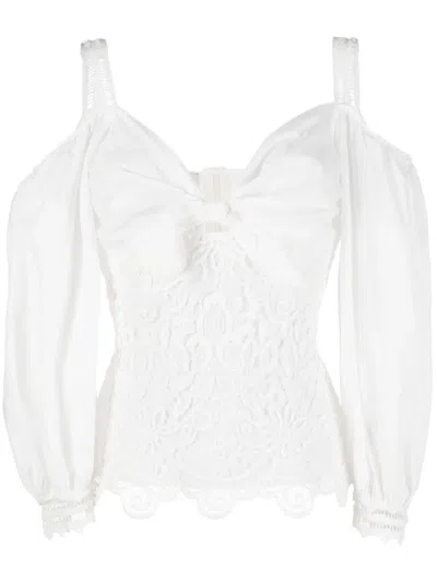 Gemy Maalouf Guipure-lace Panel Puff-sleeve Blouse In White