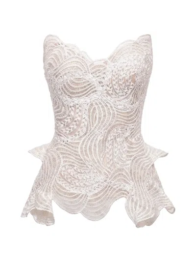 Gemy Maalouf Guipure-lace Peplum Corset Top In White