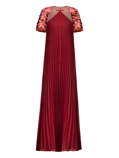 Gemy Maalouf Halterneck Plissé Maxi Dress In Red