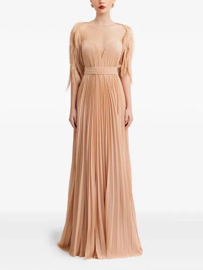 Gemy Maalouf Heart-neckline Pleated Dress In Brown
