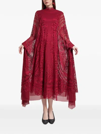Gemy Maalouf High-neckline Lace Midi Kaftan In Red