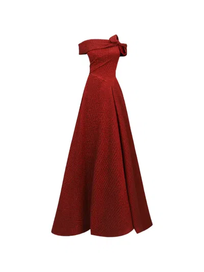 Gemy Maalouf Jacquard Bow-detail Maxi Dress In Brown