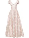 Gemy Maalouf Jacquard V-neck Gown In Pink