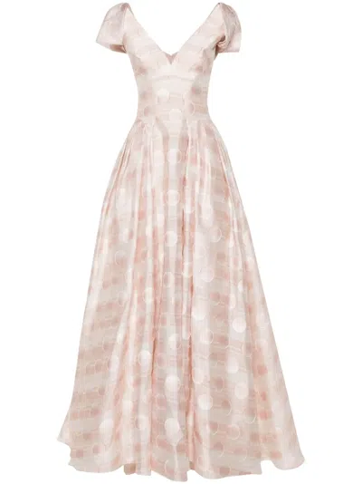 Gemy Maalouf Jacquard V-neck Gown In Pink