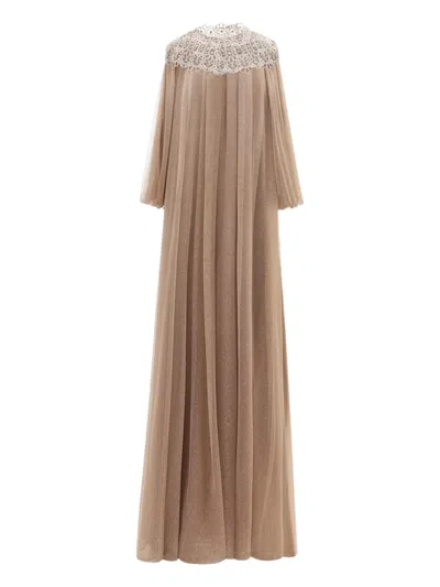 Gemy Maalouf Lace-detail Gown In Brown