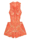 Gemy Maalouf Lace-embroidered Playsuit In Orange