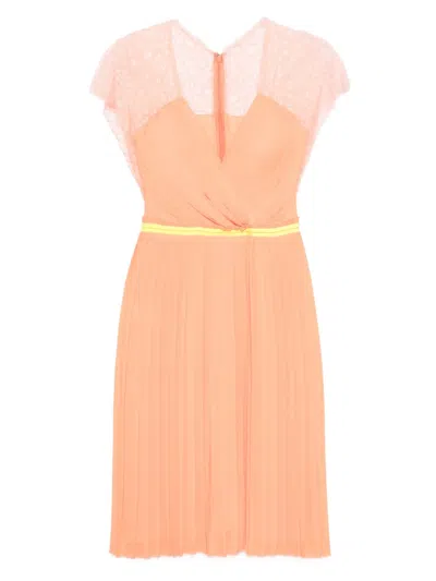 Gemy Maalouf Lace-insert Pleated Mini Dress In Orange