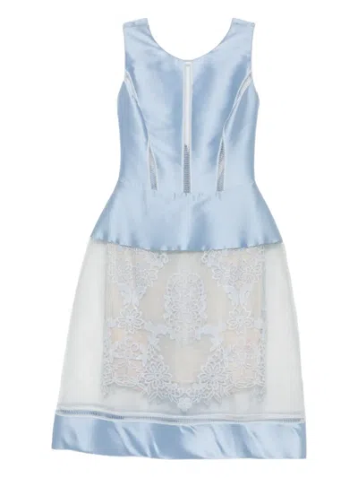 Gemy Maalouf Lace-insert Satin Mini Dress In Blue