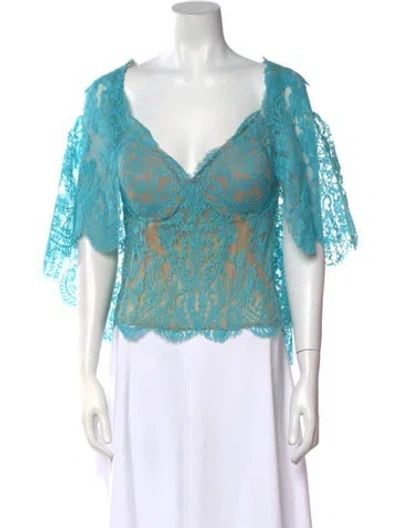 Pre-owned Gemy Maalouf Lace Lace Pattern Blouse W/ Tags In Blue