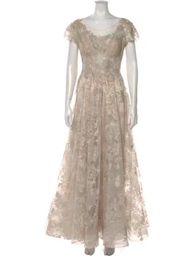Pre-owned Gemy Maalouf Lace Long Dress In Neutral