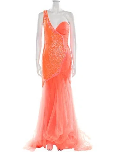 Pre-owned Gemy Maalouf Lace Long Dress In Orange