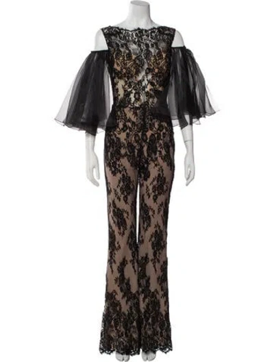 Pre-owned Gemy Maalouf Lace Pattern Bateau Neckline Jumpsuit W/ Tags In Black