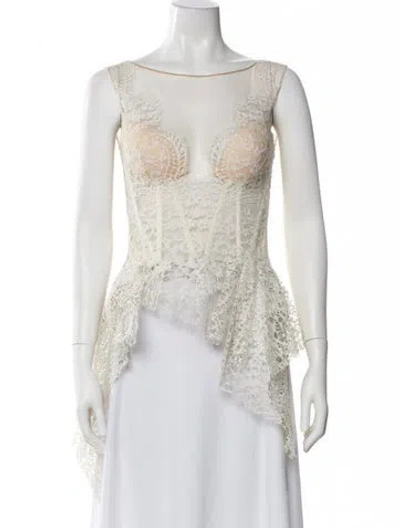Pre-owned Gemy Maalouf Lace Pattern Crew Neck Top In Neutral