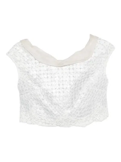Gemy Maalouf Lace-pattern Cropped Top In White