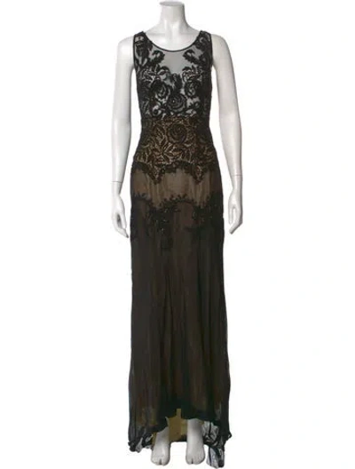 Pre-owned Gemy Maalouf Lace Pattern Long Dress In Black