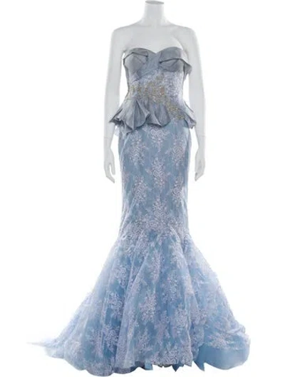 Pre-owned Gemy Maalouf Lace Pattern Long Dress In Blue