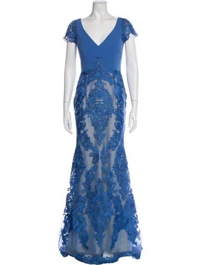 Pre-owned Gemy Maalouf Lace Pattern Long Dress In Blue