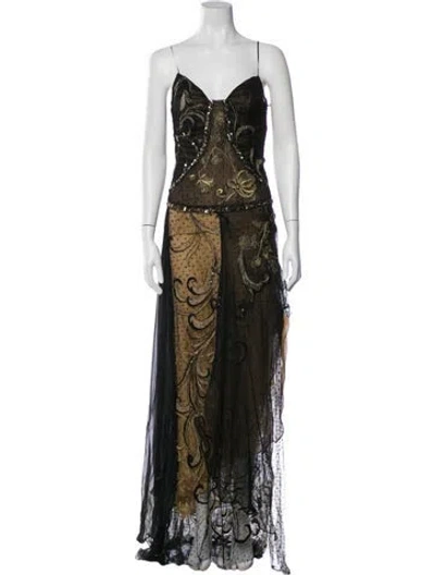 Pre-owned Gemy Maalouf Lace Pattern Long Dress In Green