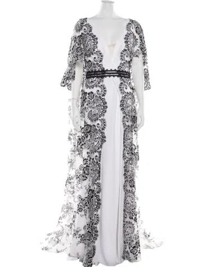 Pre-owned Gemy Maalouf Lace Pattern Long Dress In Multi