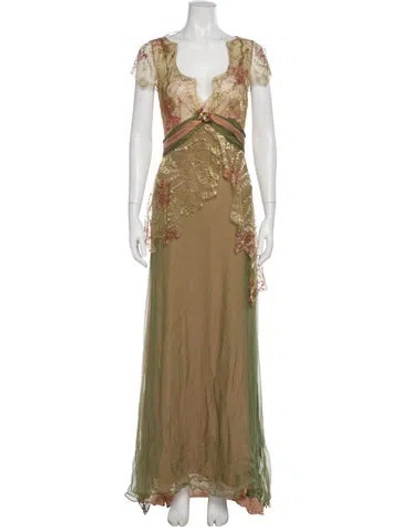 Pre-owned Gemy Maalouf Lace Pattern Long Dress In Neutral