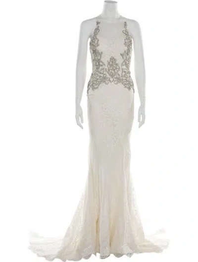 Pre-owned Gemy Maalouf Lace Pattern Long Dress In Neutral