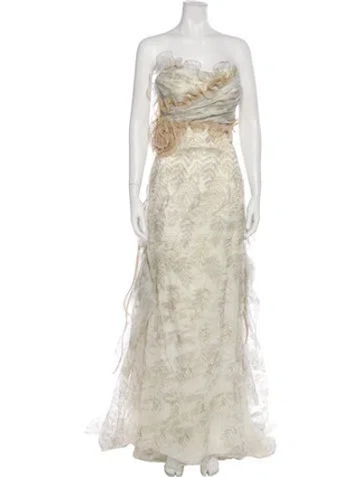 Pre-owned Gemy Maalouf Lace Pattern Long Dress In Neutral