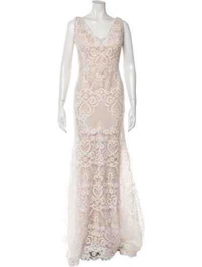 Pre-owned Gemy Maalouf Lace Pattern Long Dress In Neutral