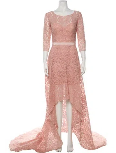 Pre-owned Gemy Maalouf Lace Pattern Long Dress In Pink