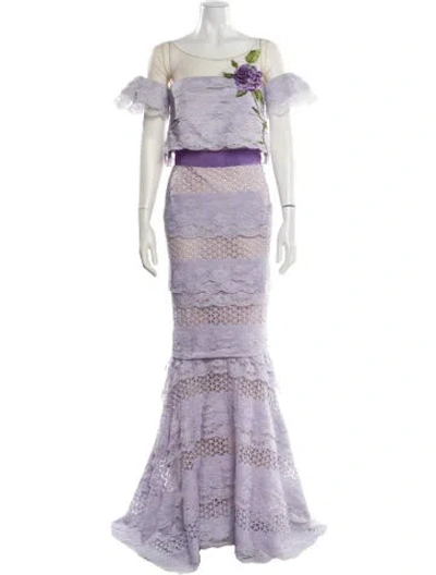 Pre-owned Gemy Maalouf Lace Pattern Long Dress In Purple