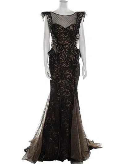 Pre-owned Gemy Maalouf Lace Pattern Long Dress W/ Tags In Black