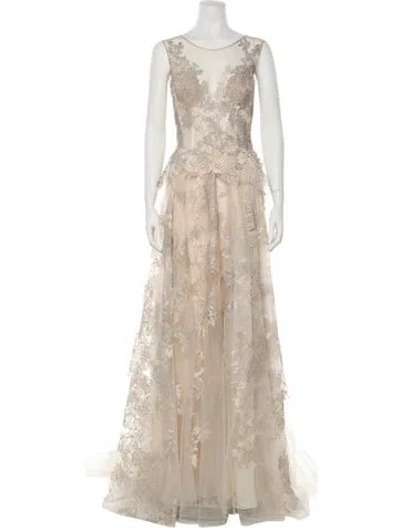 Pre-owned Gemy Maalouf Lace Pattern Long Dress W/ Tags In Neutral