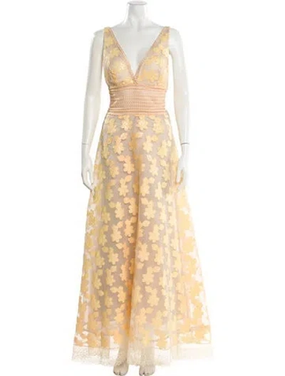 Pre-owned Gemy Maalouf Lace Pattern Long Dress W/ Tags In Orange