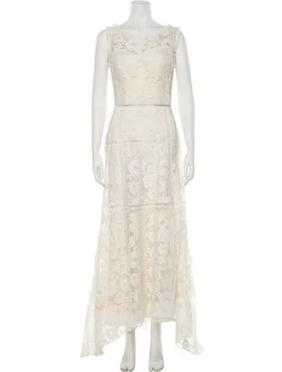 Pre-owned Gemy Maalouf Lace Pattern Long Dress W/ Tags In White