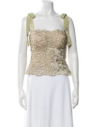 Pre-owned Gemy Maalouf Lace Pattern Square Neckline Top W/ Tags In Neutral