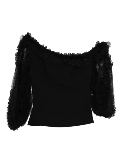 Gemy Maalouf Lace-trimmed Ruffled Blouse In Black