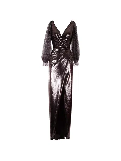 Gemy Maalouf Laced V-neck Maxi Dress In Brown