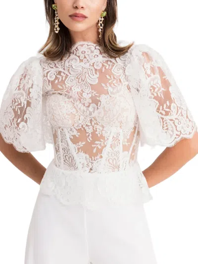 Gemy Maalouf Lace-embroidered Peplum-hem T-shirt In White