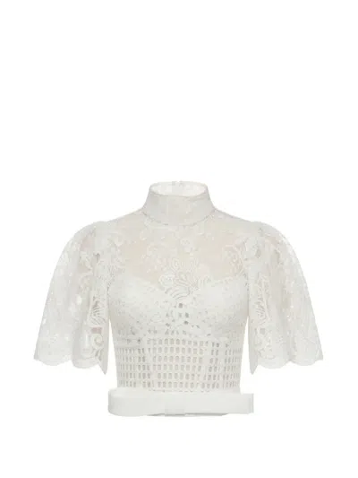 Gemy Maalouf Lace-panelled Bow-detail Top In White