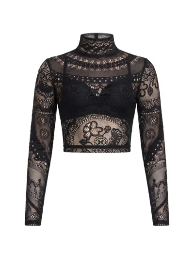 Gemy Maalouf Lace-panelled Cropped Top In Black