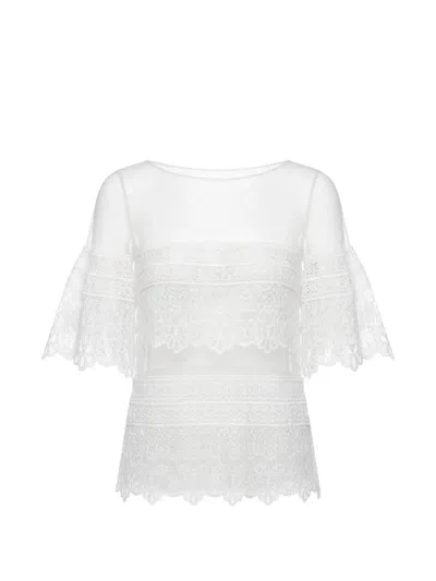 Gemy Maalouf Lace-panelled Point D'esprit Top In White