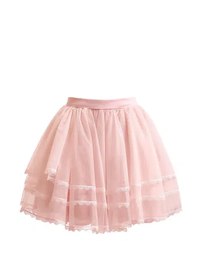 Gemy Maalouf Lace-trimmed Tiered Short Skirt In Pink