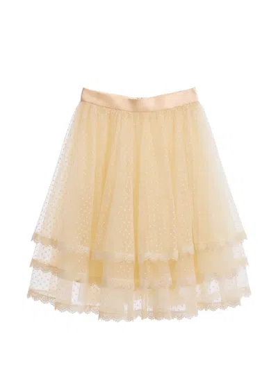 Gemy Maalouf Layered Lace-trim Skirt In Yellow