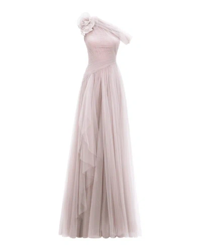 Gemy Maalouf Light Lilac Long Dress With Flower Design - Long Dresses In Pink